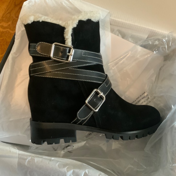 Nine West Davyd Wedge Buckle Booties Black Suede Leather Women's Winter Boot 8.5 - Picture 6 of 9